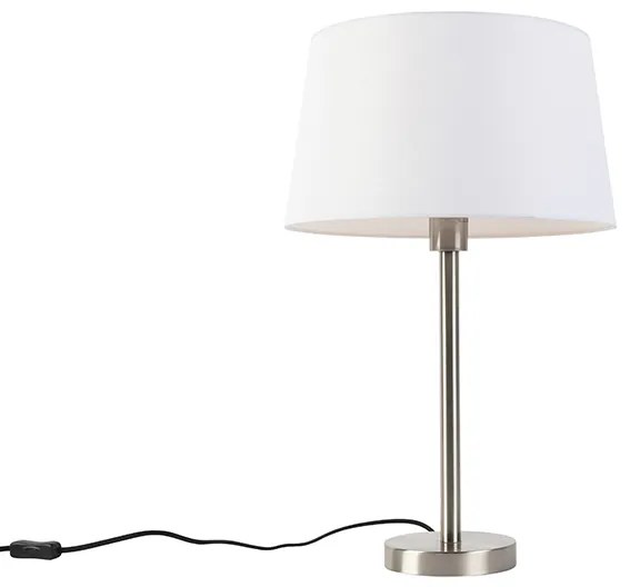 Lampada da tavolo moderna in acciaio con paralume bianco 32 cm - Simplo