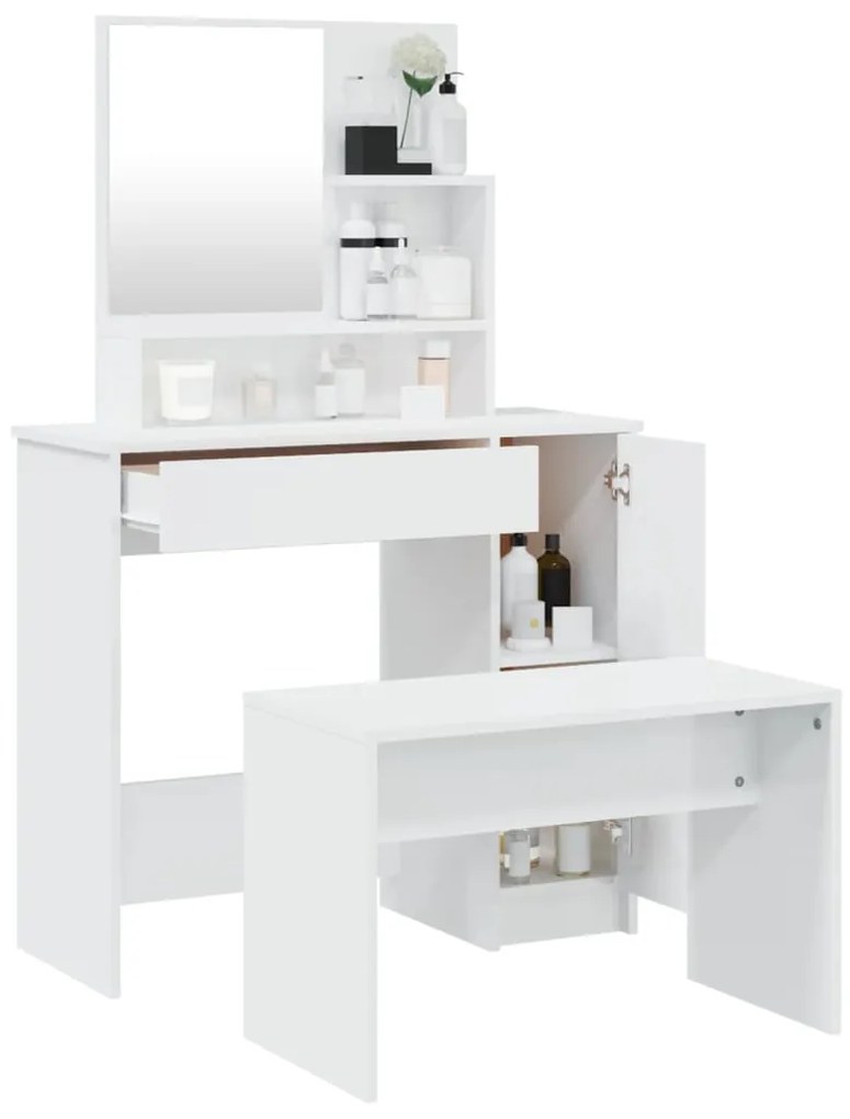 Set tavolo da toeletta bianco lucido 86,5x35x136 cm