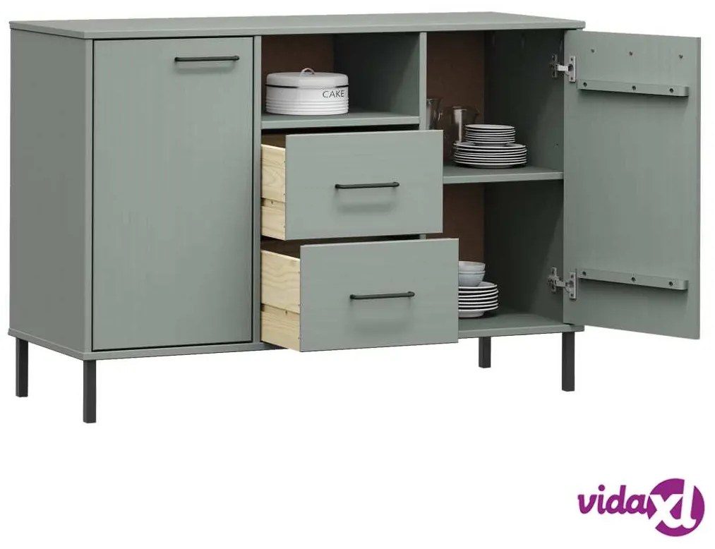 vidaXL Credenza Gambe Metallo Grigio 113x40x77 cm Legno Massello OSLO