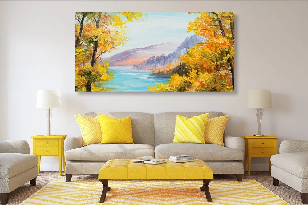 Quadro su tela – Dipinto a olio di un lago di montagna