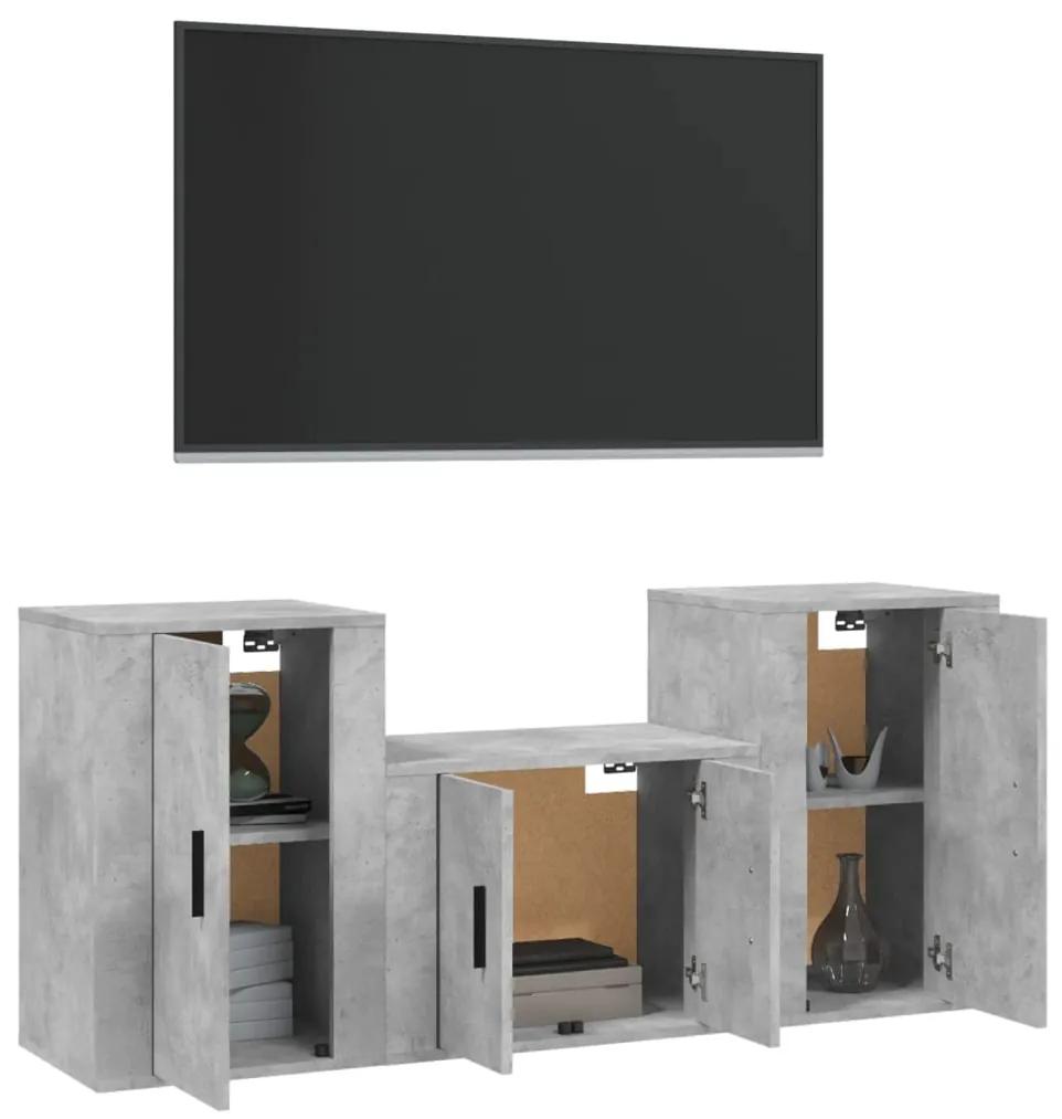 Set di mobili porta tv 3 pz grigio cemento in legno multistrato