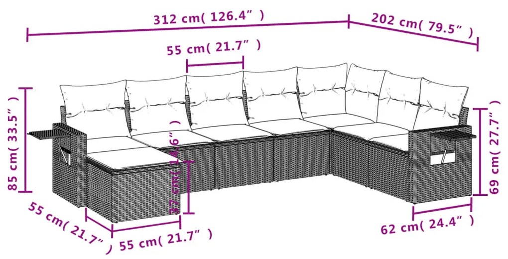 Set Divani da Giardino con Cuscini 8 pz Nero in Polyrattan