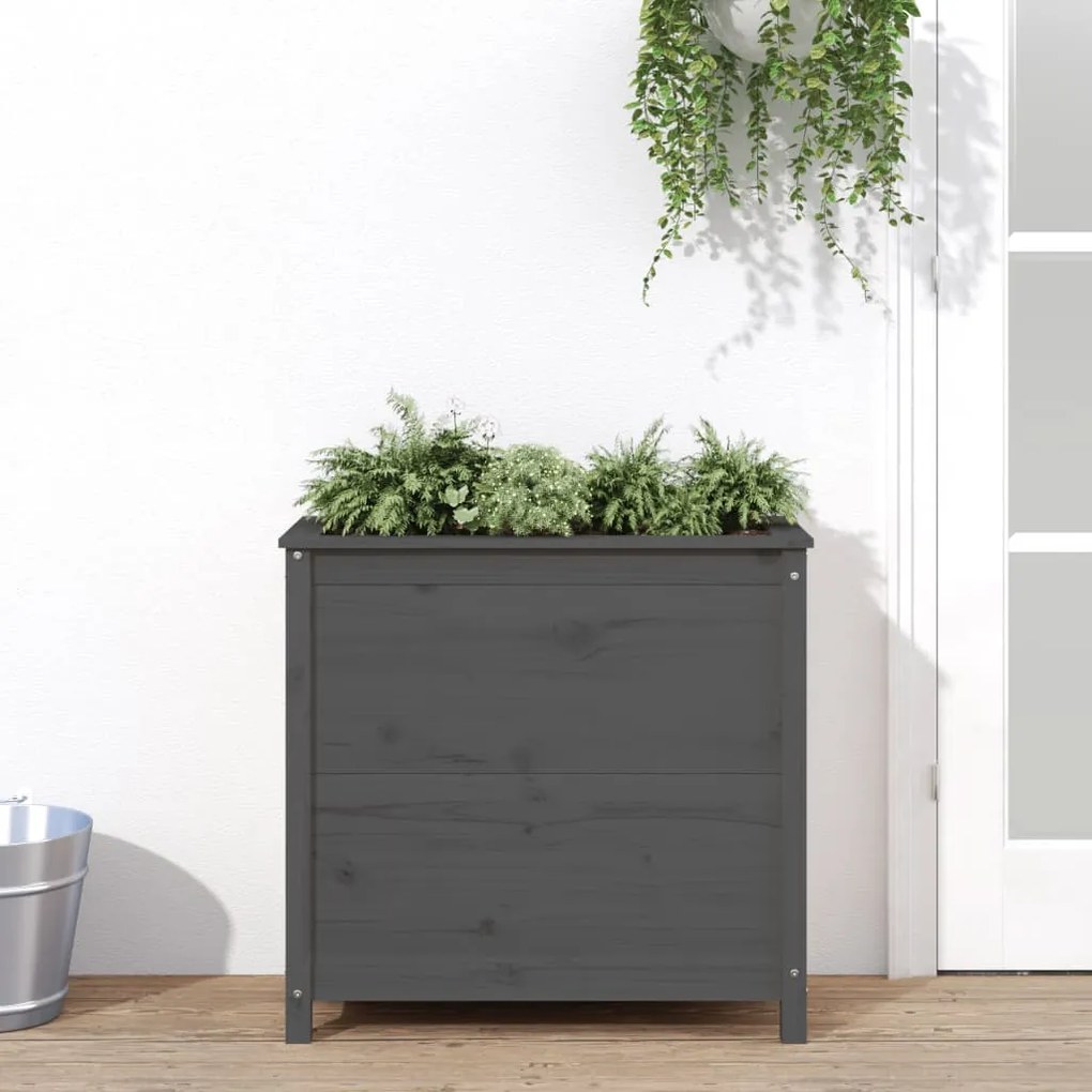 Fioriera Da Giardino Grigia 82,5x40x78cm Legno Massello Di Pino /