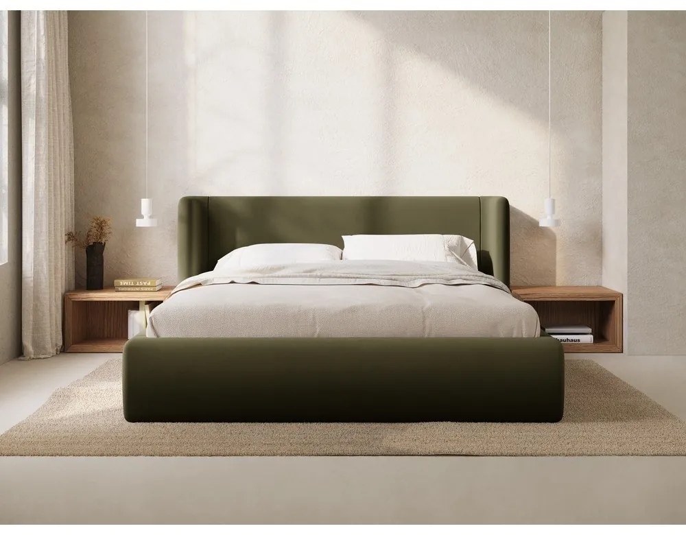Letto matrimoniale imbottito verde con contenitore con rete inclusa 180x200 cm Jason – Windsor &amp; Co Sofas