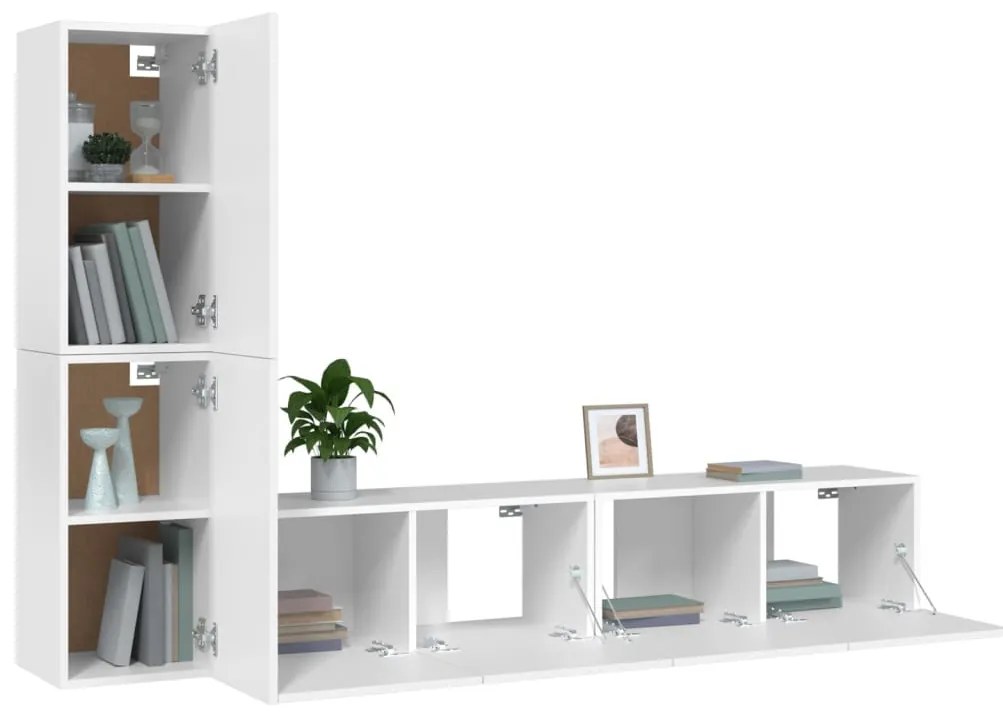 Set di mobili porta tv 4 pz bianco in legno multistrato