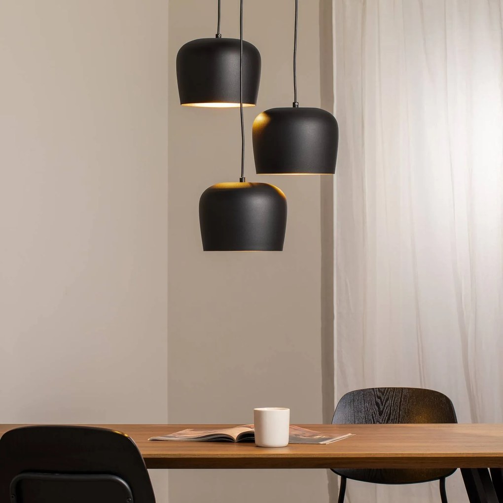 Opviq Lampada a sospensione Berceste N-1413, nera, metallo a 3 luci rotonda