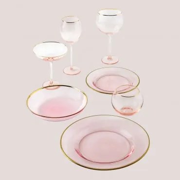 Stoviglie in cristallo 28 pezzi Candy Rosa - Sklum