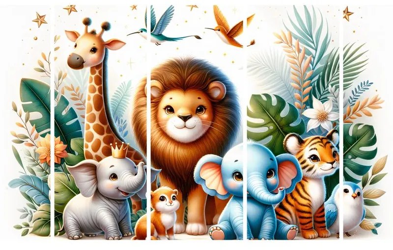 Quadri 5 pezzi – Amici animali nella giungla