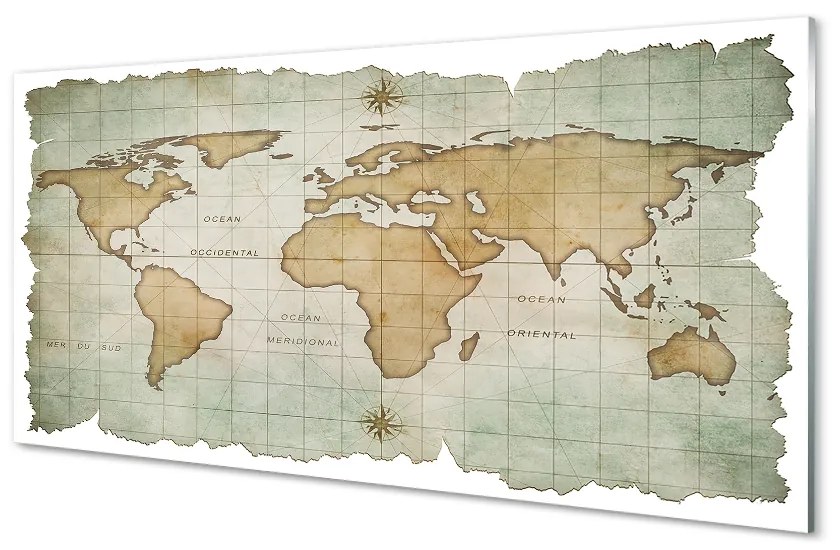 Quadro in vetro acrilico Carta geografica 100x50 cm 2 appendini