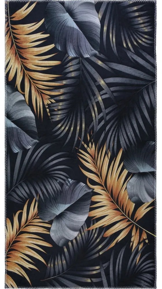 Passatoia in blu scuro/dorata lavabile 80x200 cm Midnight Leaves – Vitaus