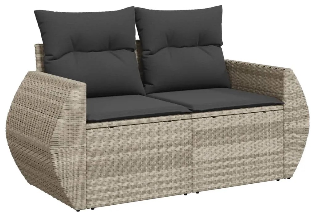 Divano da giardino con cuscini 2 posti grigio chiaro polyrattan