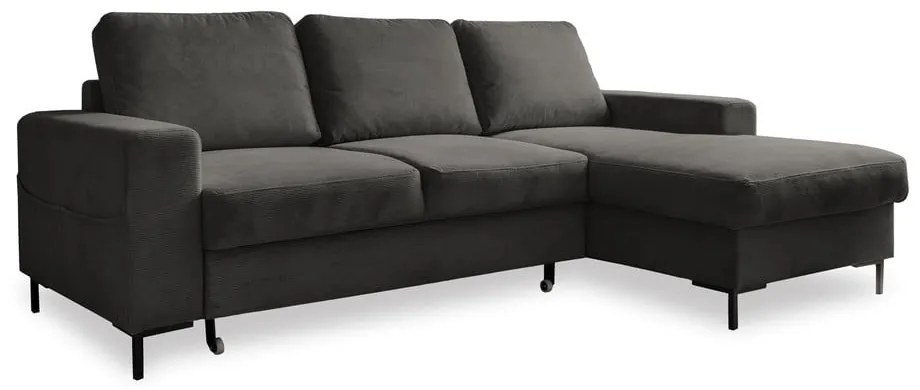 Divano letto angolare in velluto a coste grigio scuro (angolo destro) Lofty Lilly - Miuform