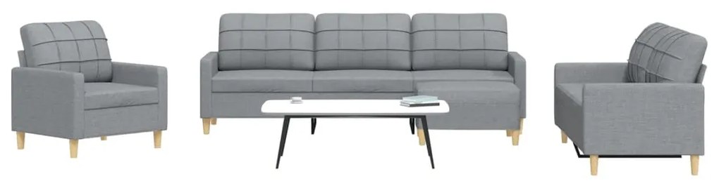 Set Di Divani 4 Pz Con Poggiapiedi Grigio Chiaro İn Tessuto /