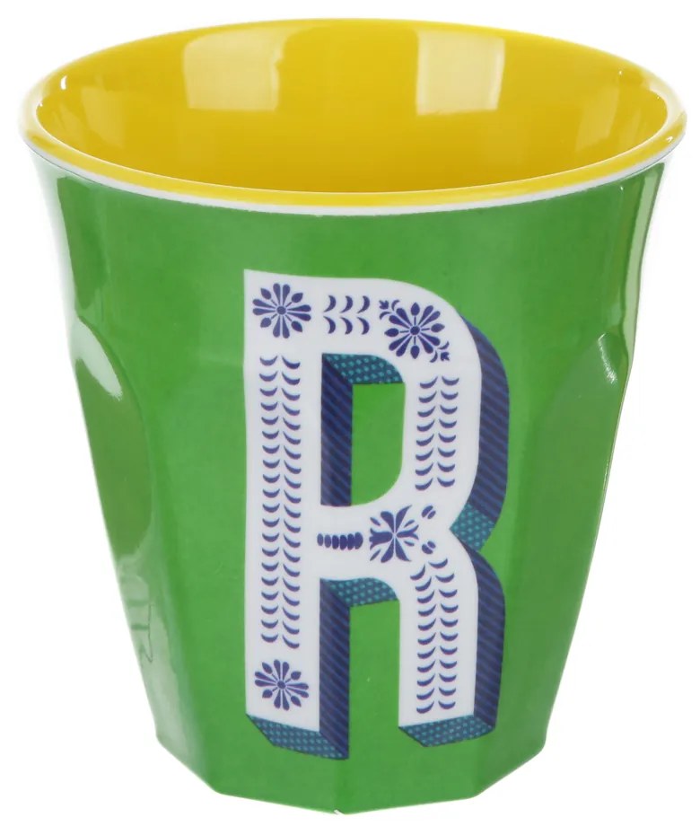 Bicchiere melammina verde lettera R 280 ml Maiolika