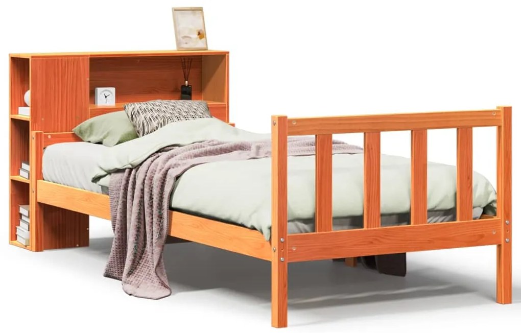 Letto libreria senza materasso marrone cera 90x190 cm legno