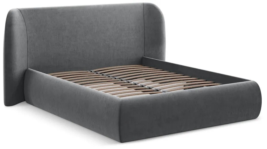Letto matrimoniale imbottito grigio scuro con contenitore con griglia 140x200 cm Hauke - Makamii