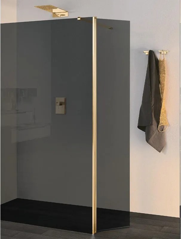 Deflettore walk-in Wens L 30 X H 200cm, vetro fumè 6 mm, profilo oro spazzolato