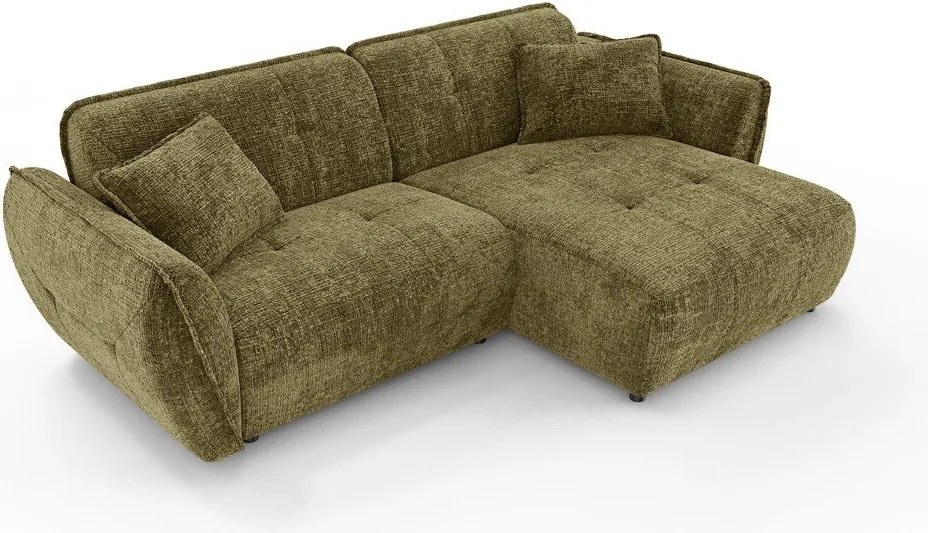 Divano angolare verde (con penisola a destra/con chaise lounge) con rivestimento in ciniglia Nelia – Ropez