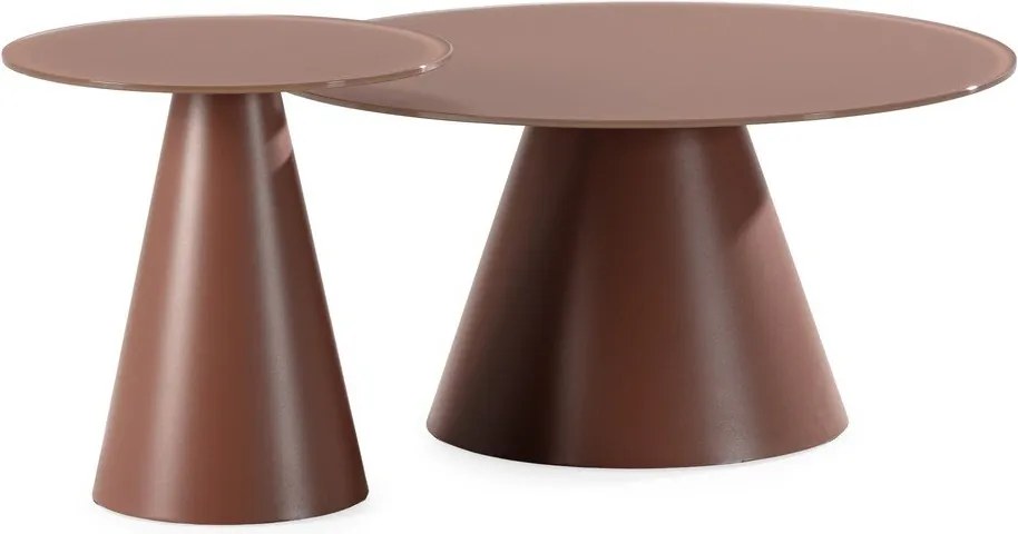 Set di tavolini da salotto rotondi marroni con piano in vetro 2 pz ø 80 cm Vida – MOME