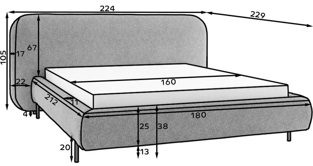 Letto matrimoniale imbottito beige con contenitore e rete inclusi 160x200 cm Pointt – ELTAP