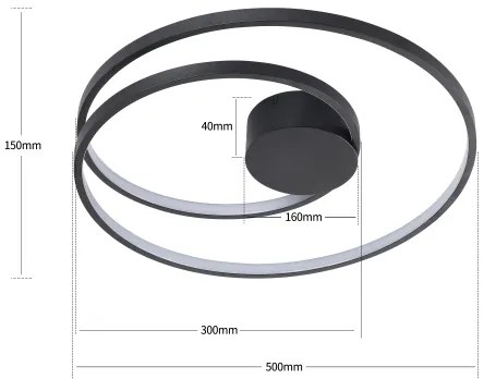 Brilagi- Plafoniera dimmerabile TWISTER LED/48W/230V Ø 50 cm nera + telecomando