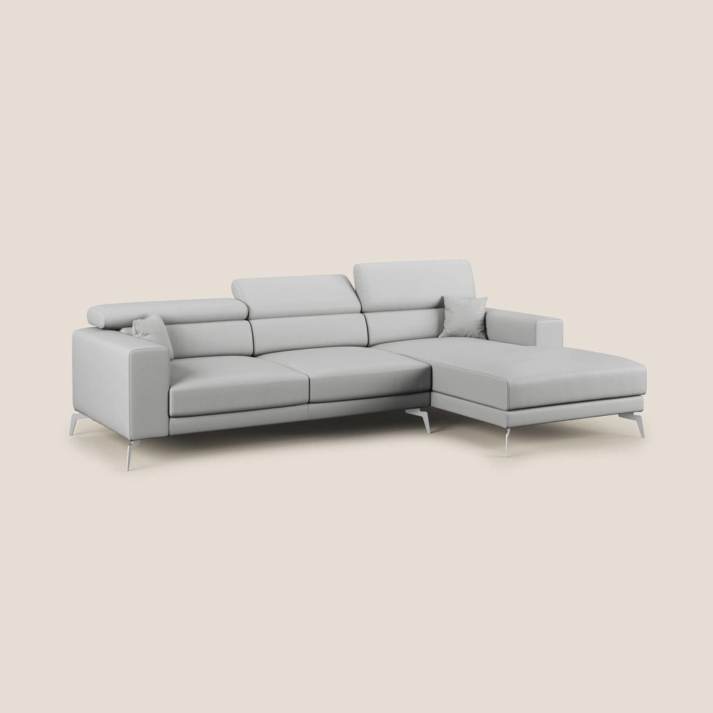 Blade Divano moderno angolare con poggiatesta reclinabili in Ecopelle T04 grigio chiaro