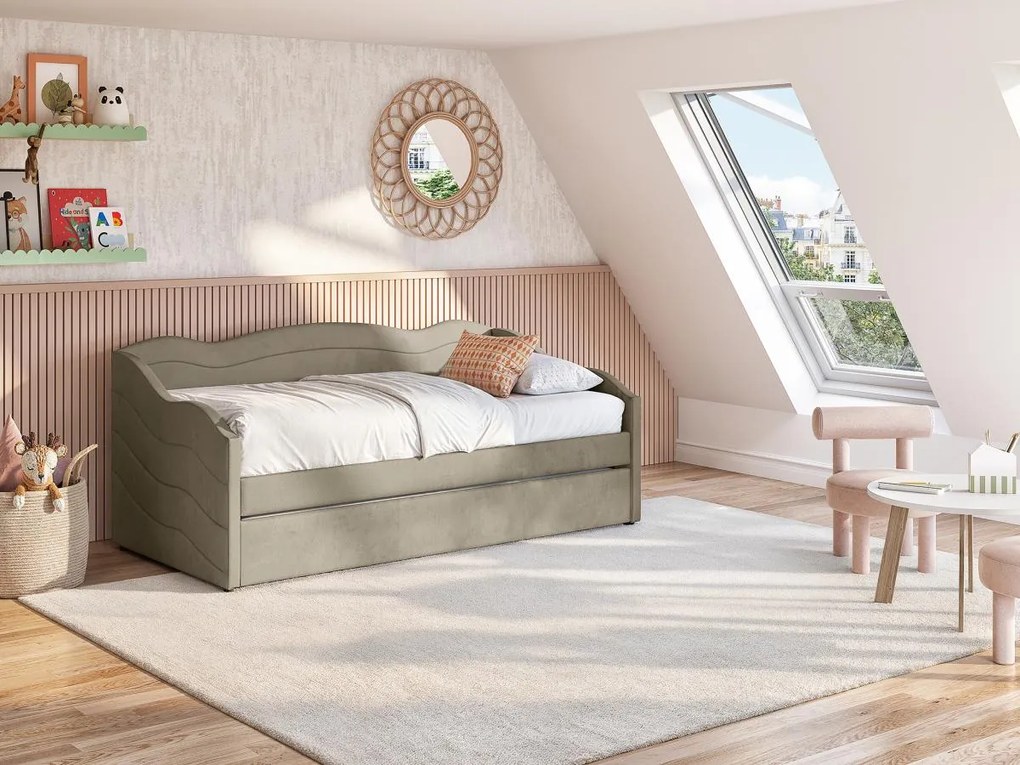 Letto divano a scomparsa 2 x 90 x 190 cm Velluto Beige - LENVIA