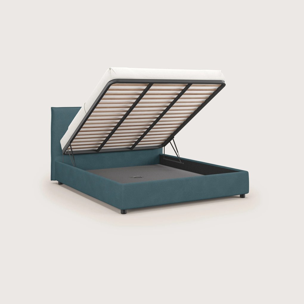 Nina letto contenitore dal design minimal in microfibra effetto pelle smacchiabile petrolio