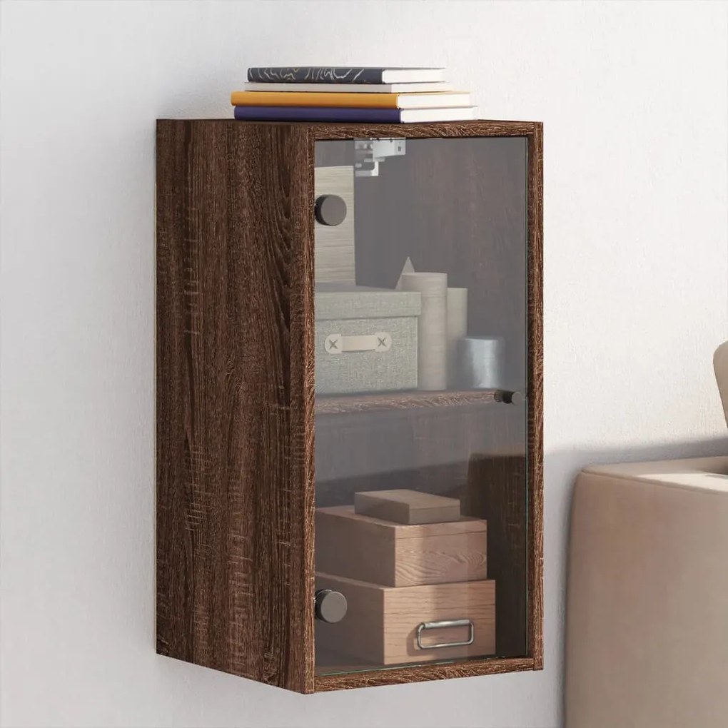 Mobile A Muro Con Ante İn Vetro Rovere Marrone 35x37x68,5 Cm /