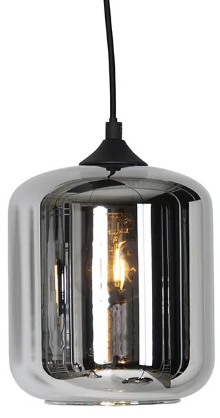 Lampadario Art Déco nero con vetro fumé 6 luci - Wallace