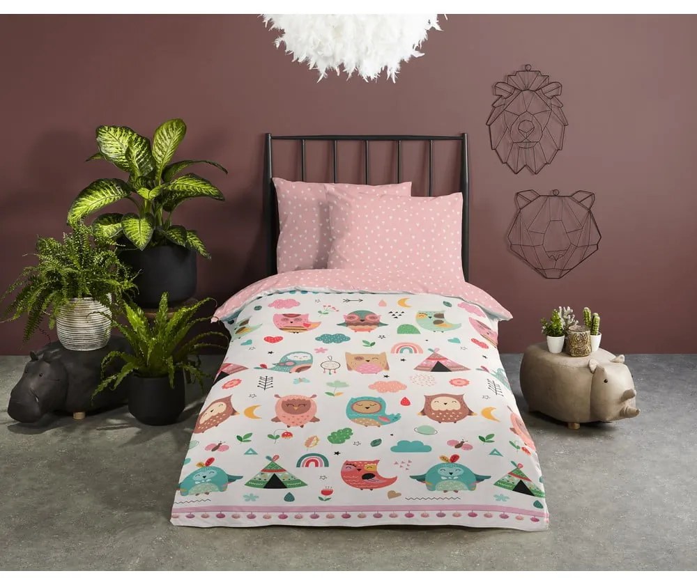 Set copripiumino e federa da bambini rosa in cotone per letto singolo 140x200 cm Wise – Good Morning