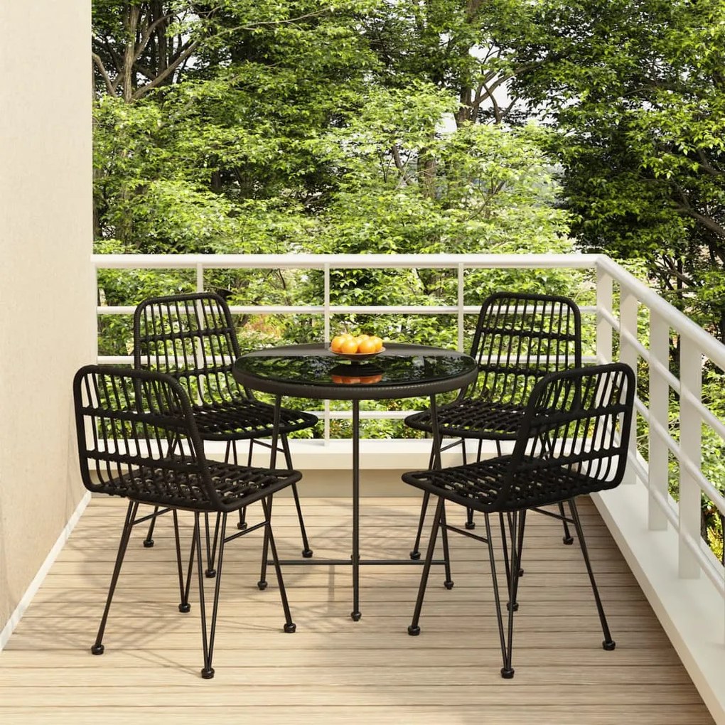 Set Da Pranzo Da Giardino 5 Pz Nero İn Polyrattan /