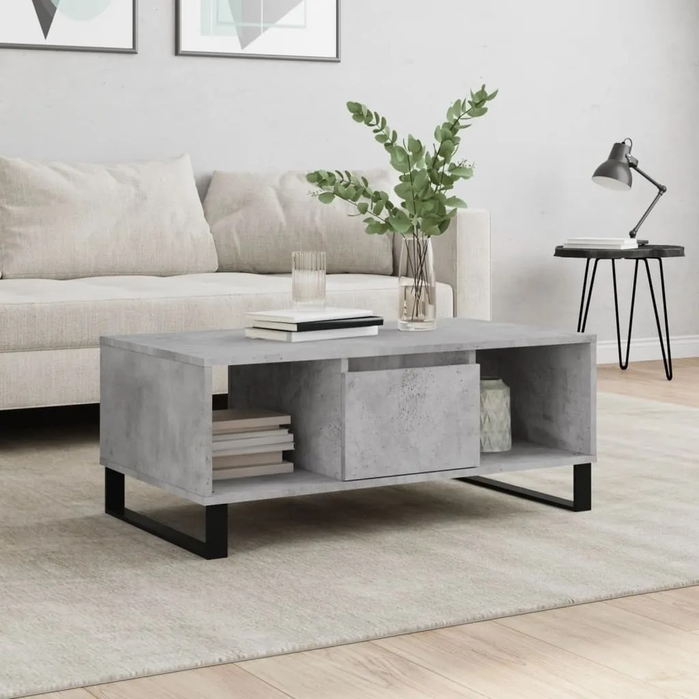 Tavolino Salotto Grigio Cemento 90x50x36,5 Cm Legno Multistrato /