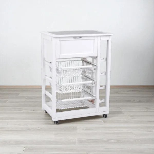 Carrello portafrutta con portapane e portabottiglie Bianco