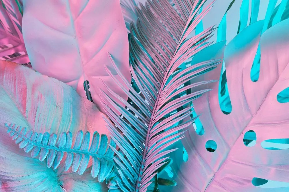 Quadro su tela – Foglie di palma in colori neon straordinari