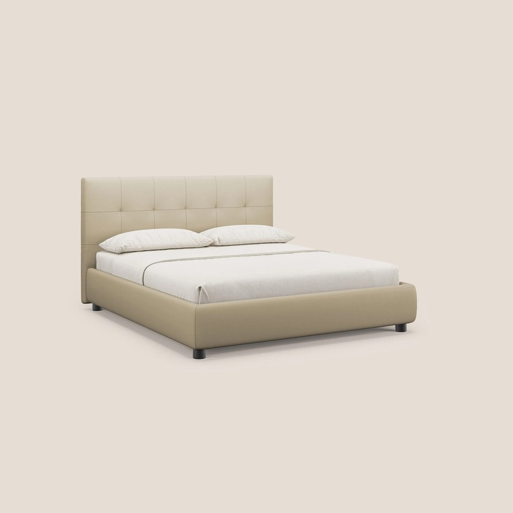 Minato letto imbottito contenitore con testata trapuntata in ecopelle impermeabile T04 panna