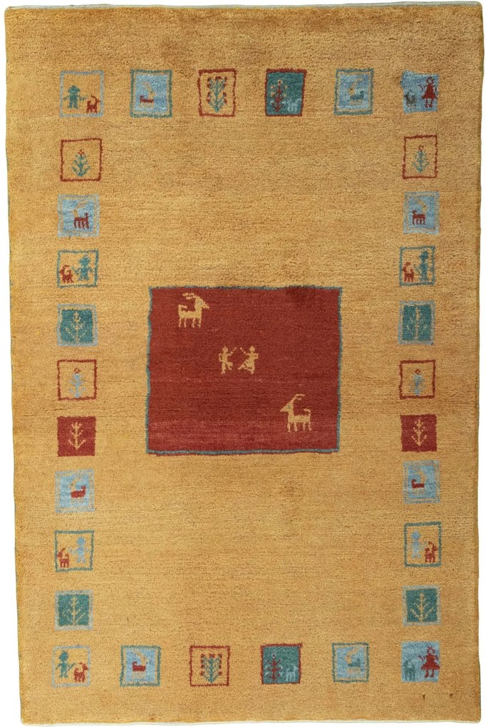 Gabbeh Tappeto 100 x 160 Giallo (Iran) Annodato A Mano