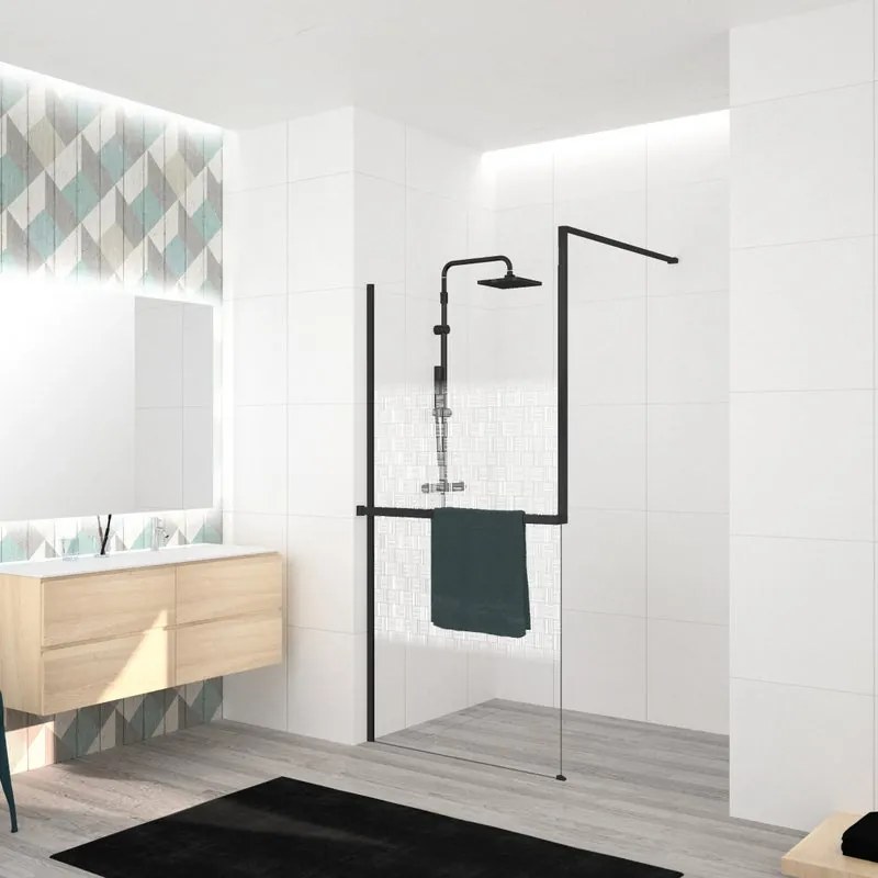Box doccia walk-in Elidesign, vetro serigrafato 8 mm, L 120 cm x H 200 cm, profilo nero