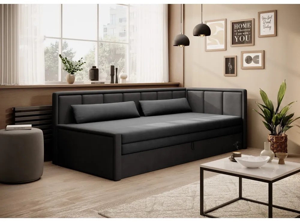 Divano grigio scuro allungabile/con contenitore e rivestimento in ciniglia 214 cm Fulgeo – ELTAP