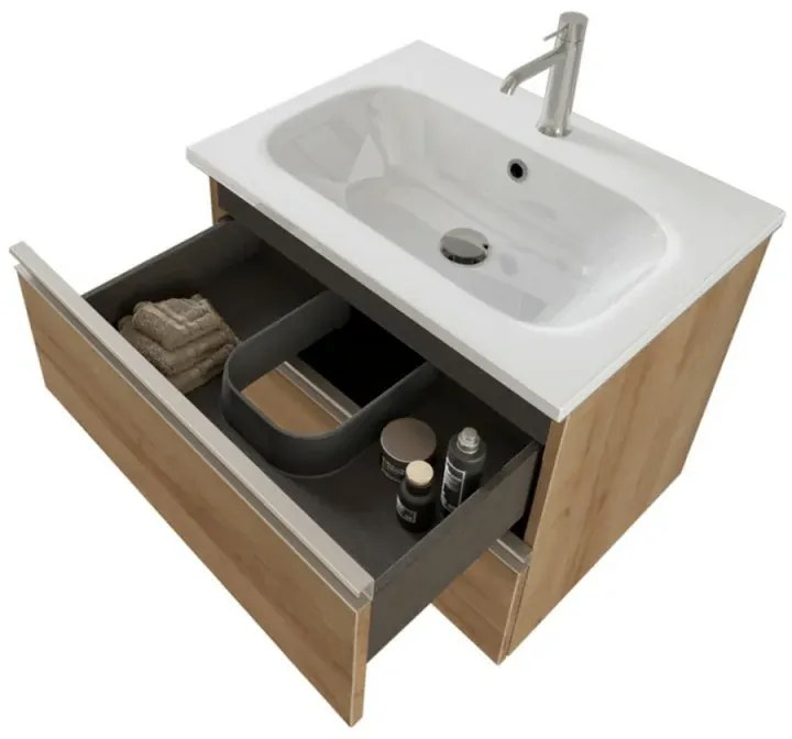 Mobile bagno sospeso 60 cm Master rovere miele con specchio contenitore