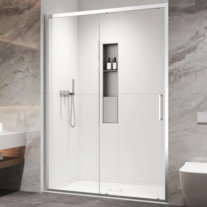 Kamalu - Porta doccia scorrevole 150cm altezza 200cm finitura cromo | KZ4000