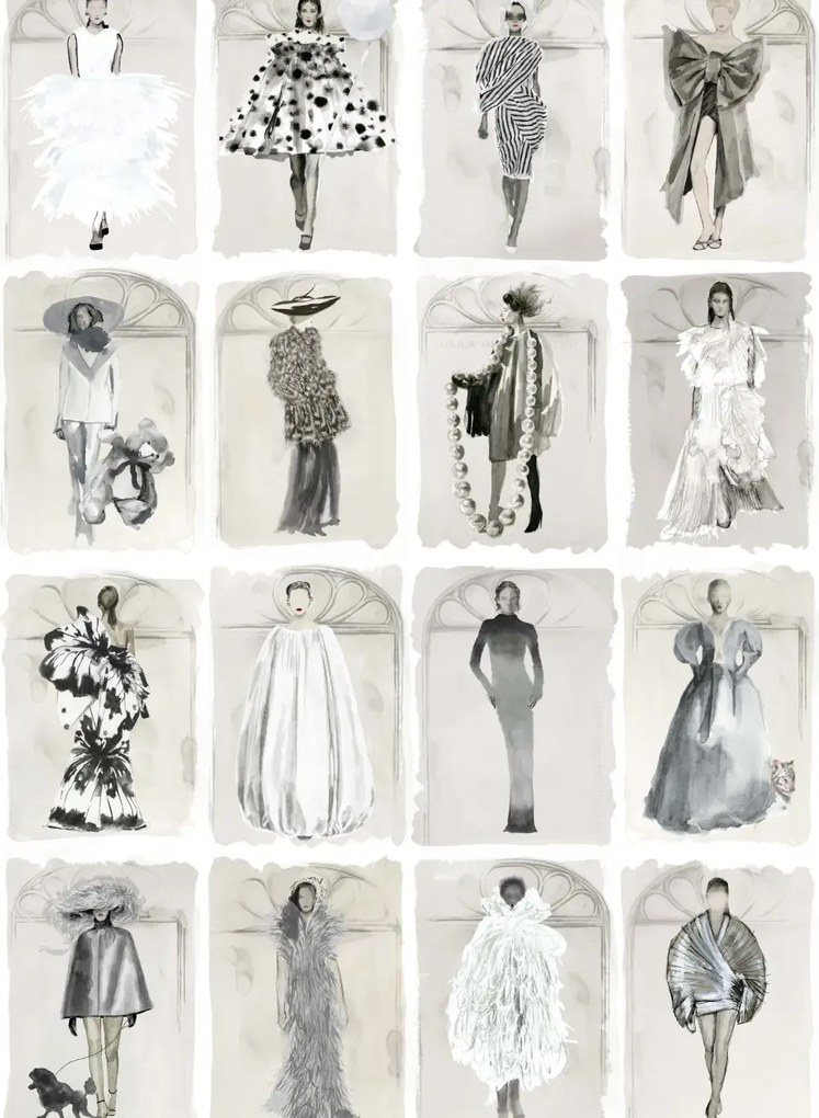 Cole & Son Carta da parati Couture Carousel with Windows - Monochrome Pearl