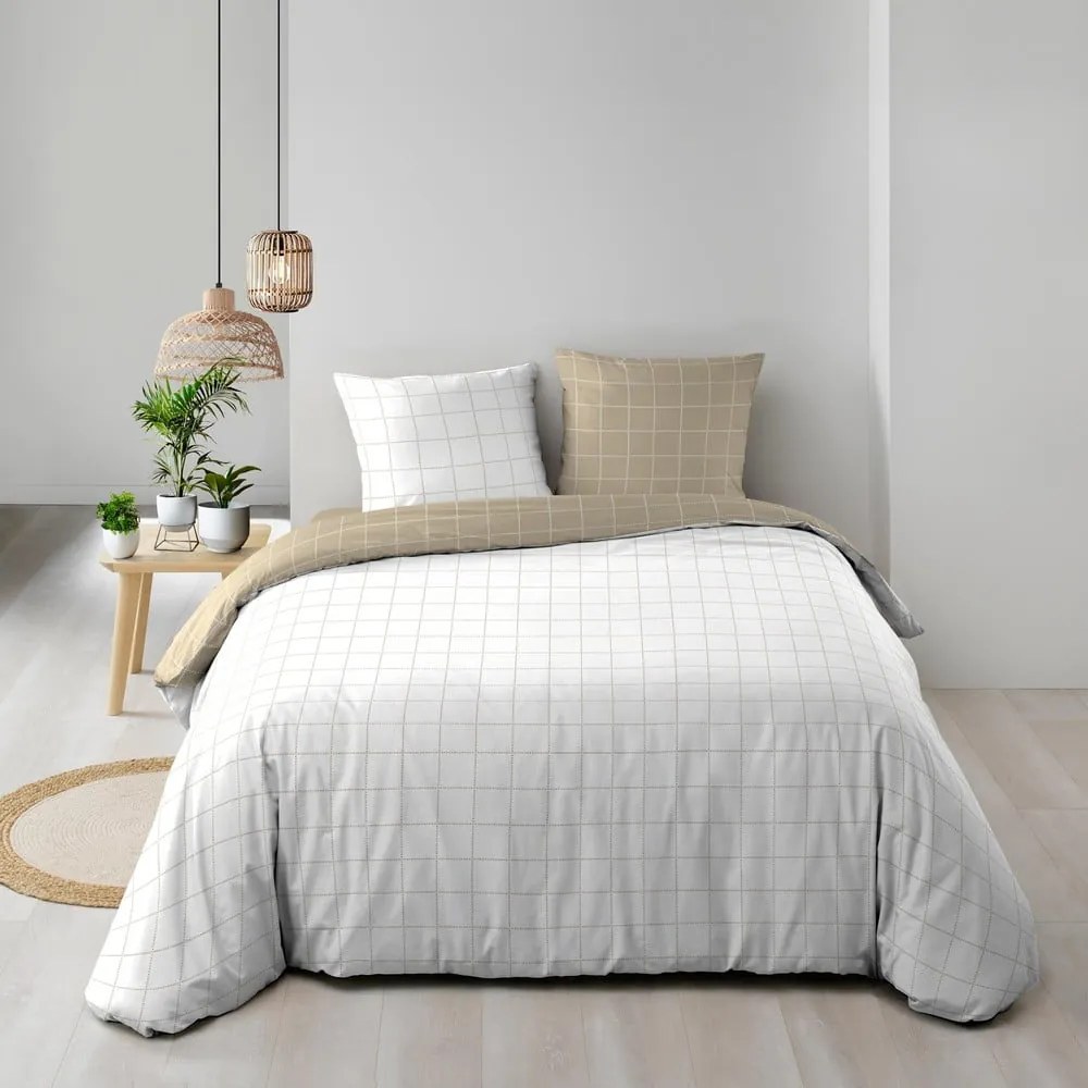 Set copripiumino e federa bianco/beige in cotone per letto matrimoniale 200x200 cm Cadria – douceur d'intérieur