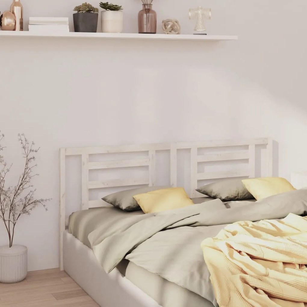 Testiera Per Letto Bianca 206x4x100cm İn Legno Massello Di Pino /