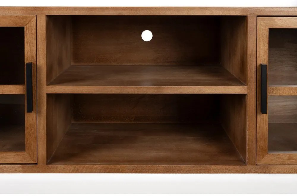 Mobile TV di colore naturale in legno di cauciù massiccio 150x55x38 cm Yaz – White Label