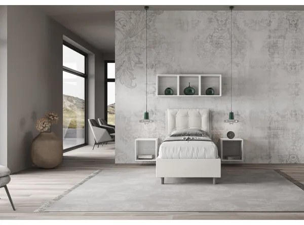 Letto singolo contenitore imbottito 80x200 similpelle bianco Annalisa