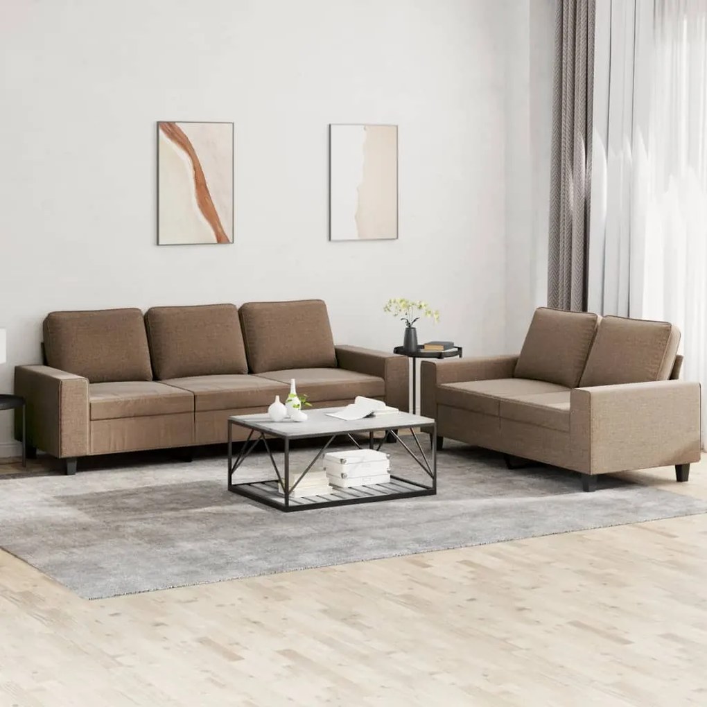 Set Di Divani 2 Pz Marrone İn Tessuto /