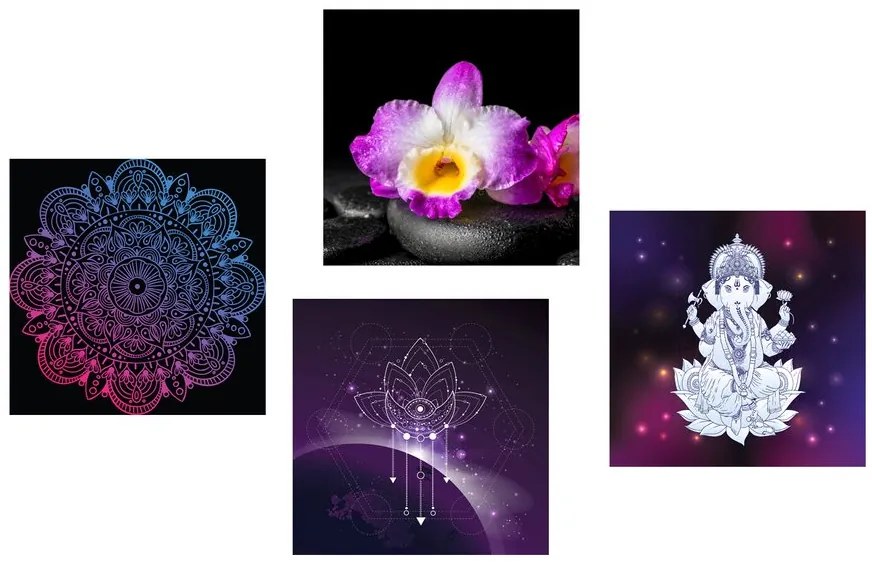 Set di quadri – Natura morta viola Zen con Buddha