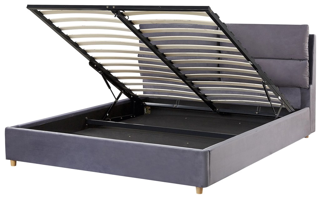 Letto matrimoniale con contenitore velluto grigio 140 x 200 cm BATILLY Beliani
