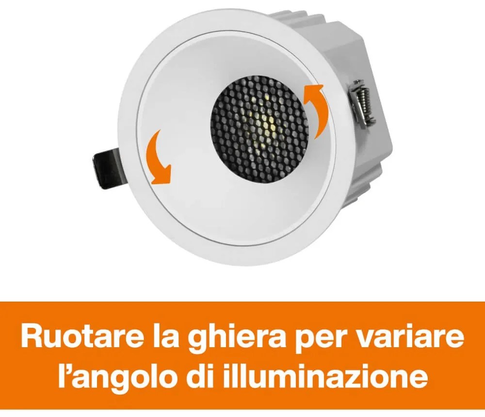 Faro da Incasso Bianco 18W, Foro Ø95mm, CCT, 15°-55° con driver Philips Colore Bianco Variabile CCT